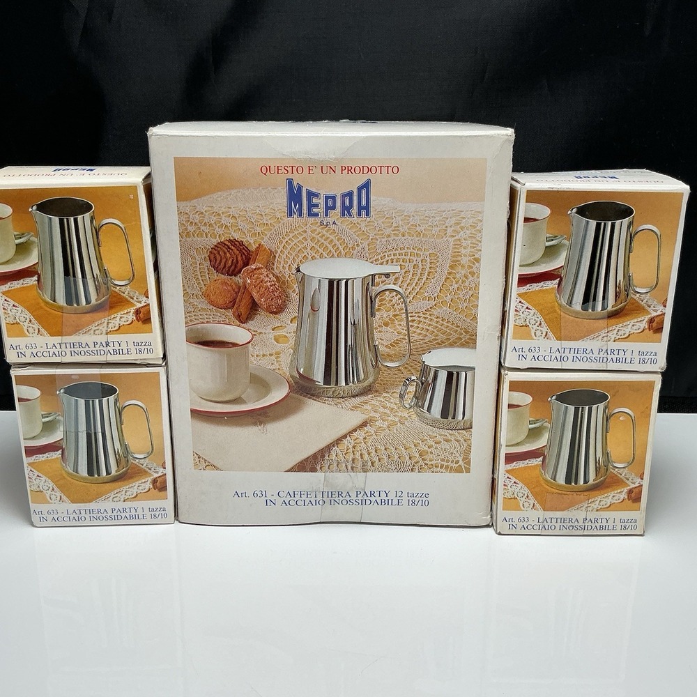 Mepra Italy 18/10 Stainless Milk Pitcher Set‎ (4) Tazze 1 + (1) Tazze 12